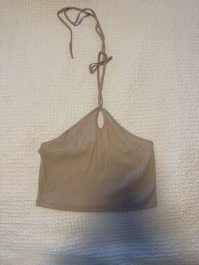 NWT Ribbed Halter Crop Top in Beige